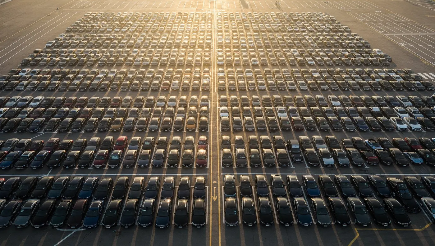 Ilustrační foto: řady vozů na logistickém parkovišti
